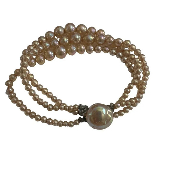 Vintage Faux Pearl 3 Strand Bracelet Made in Japan - Picture 1 of 6